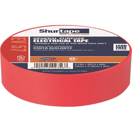 Shurtape EV 57 General Purpose Electrical Tape, UL Listed, RED, 7 mils, 3/4 in. x 66 ft. 200784